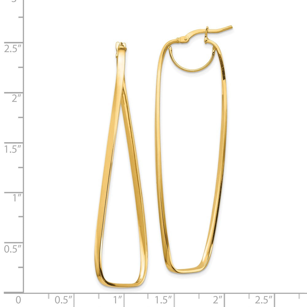 14K Gelbgold Poliert 2mm Gewellt Rechteck Creolen