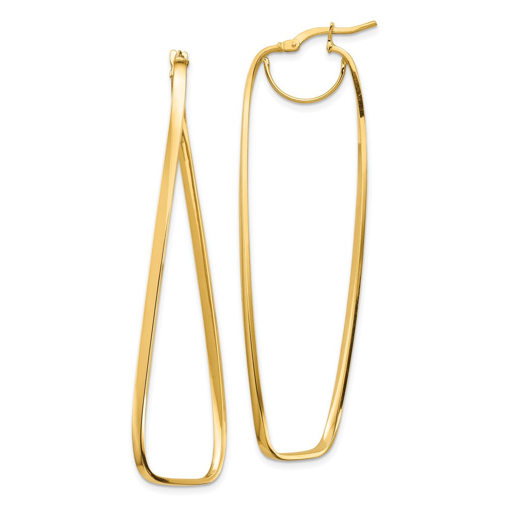 14K Gelbgold Poliert 2mm Gewellt Rechteck Creolen