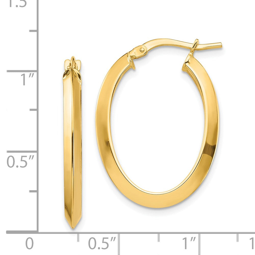 14K Gelbgold Poliert 3.5mm Messer Kante Oval Creolen