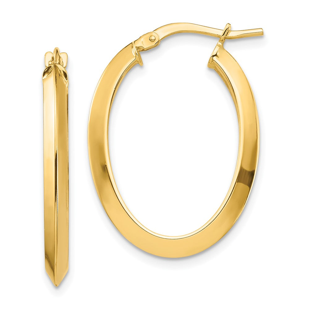 14K Gelbgold Poliert 3.5mm Messer Kante Oval Creolen