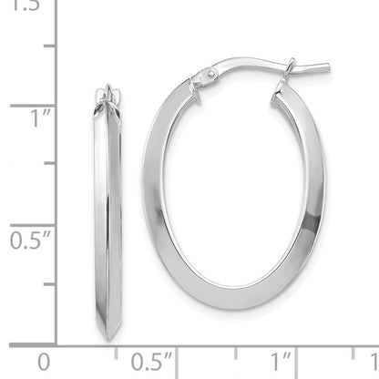 14K Weißgold Poliert 3.5mm Messer Kante Oval Creolen