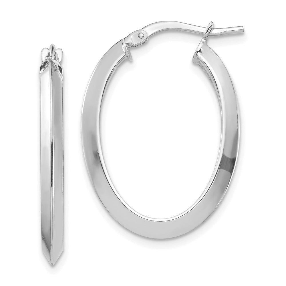 14K Weißgold Poliert 3.5mm Messer Kante Oval Creolen