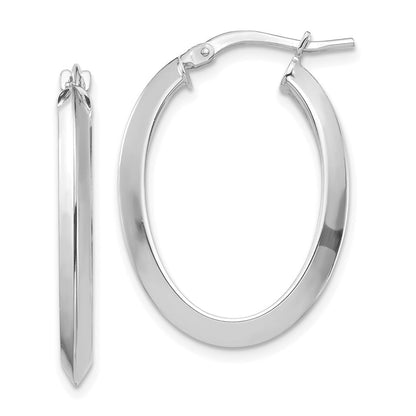 14K Weißgold Poliert 3.5mm Messer Kante Oval Creolen