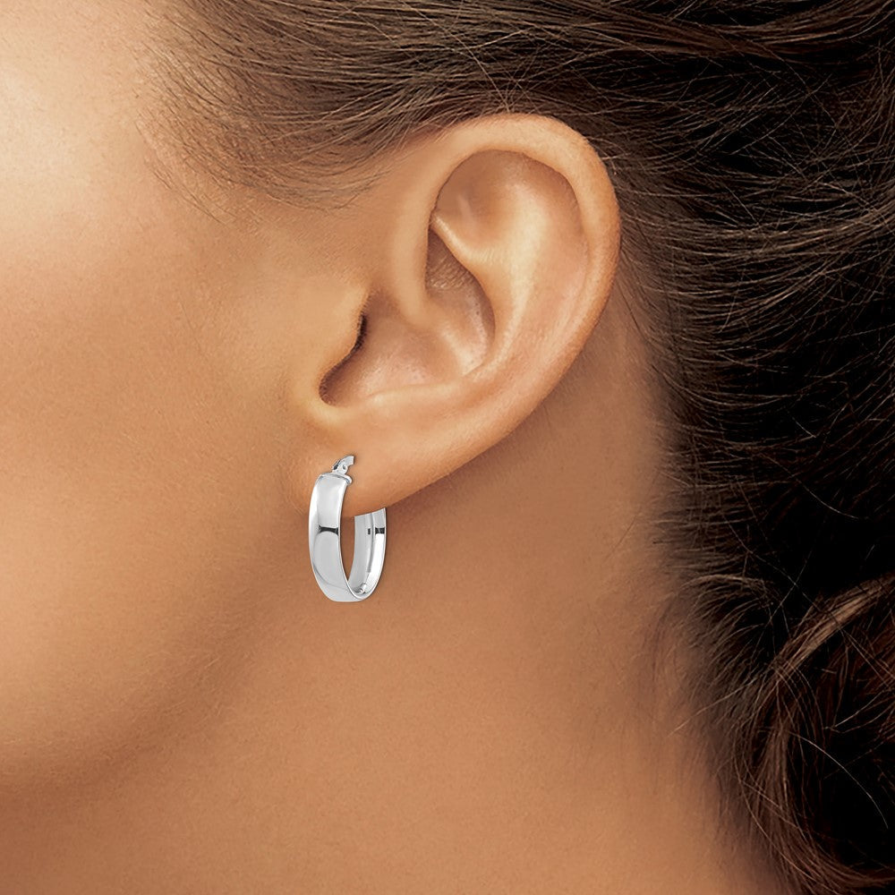 14K Weißgold Hoch Poliert 5mm Oval Creolen