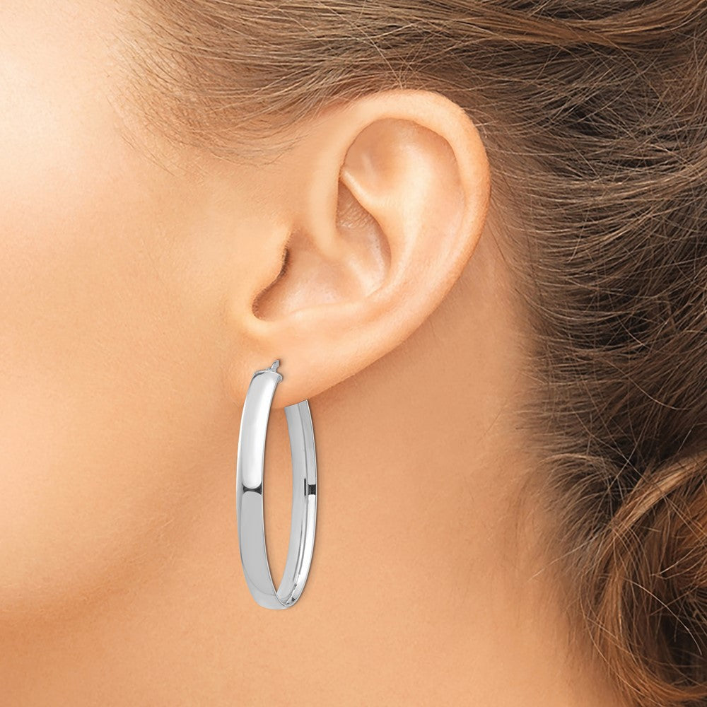 14K Weißgold Hoch Poliert 5mm Oval Creolen