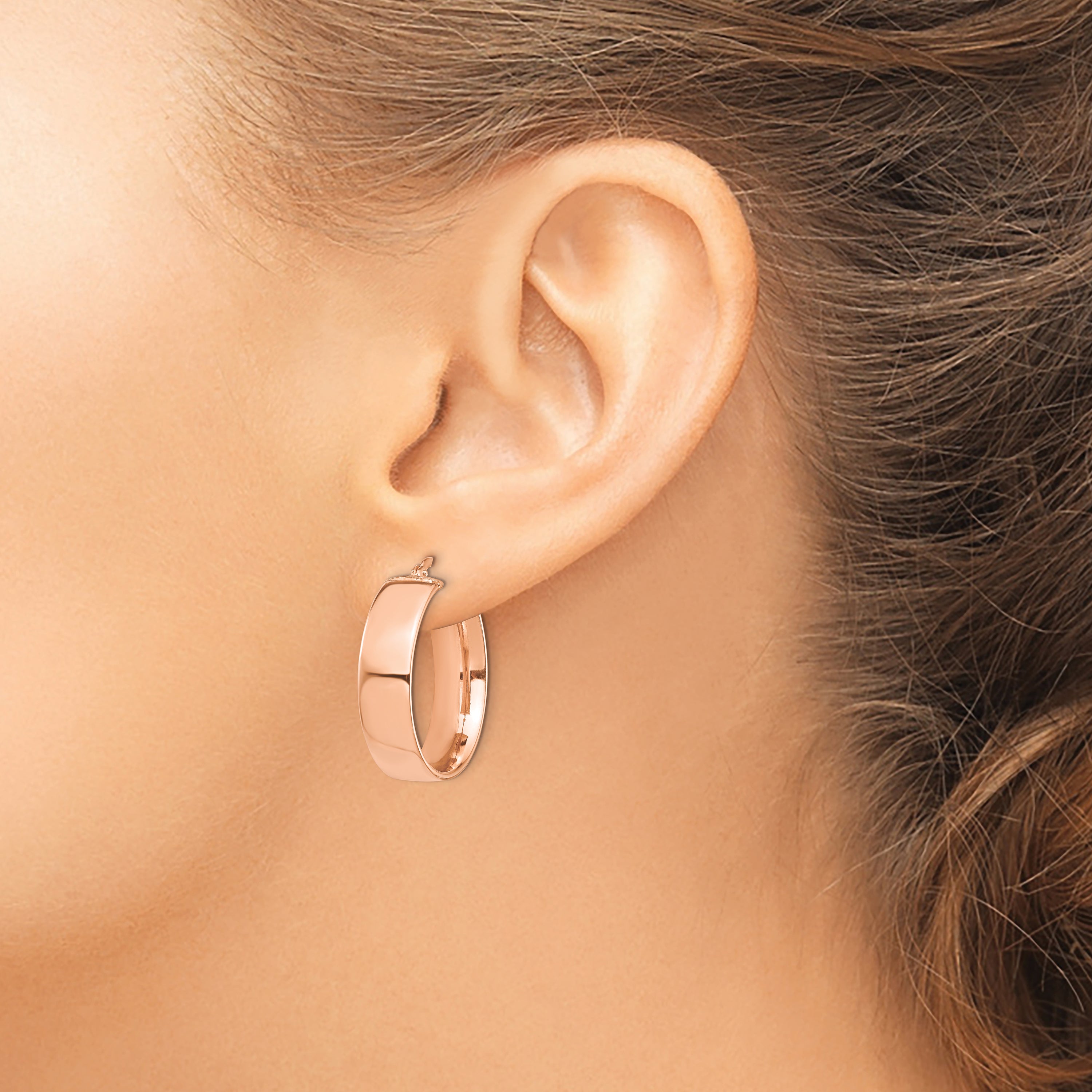 14K Roségold Hoch Poliert 7mm Creolen