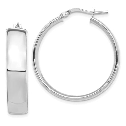 14K Weißgold Hoch Poliert 7mm Creolen