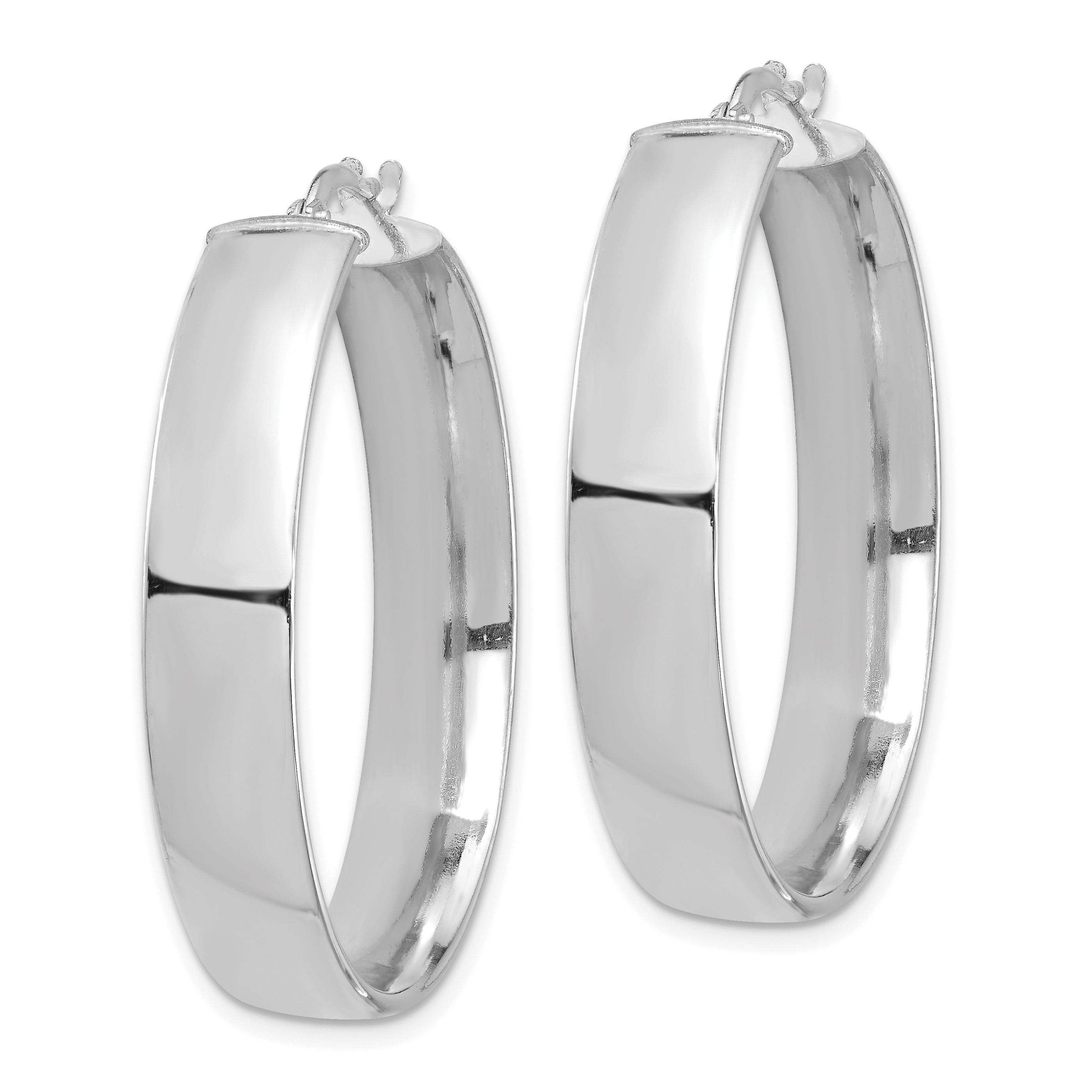 14K Weißgold Hoch Poliert 7mm Creolen