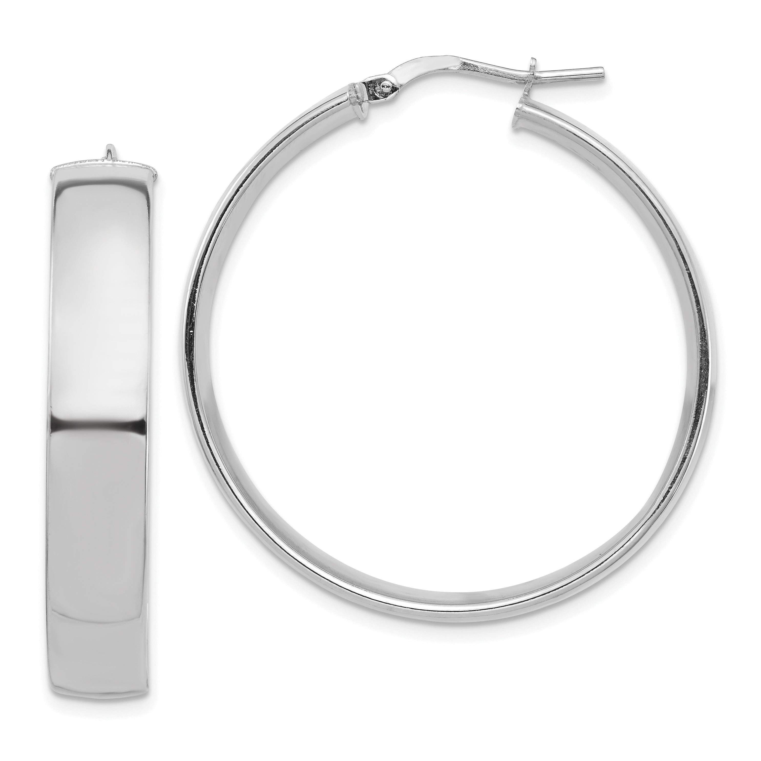 14K Weißgold Hoch Poliert 7mm Creolen