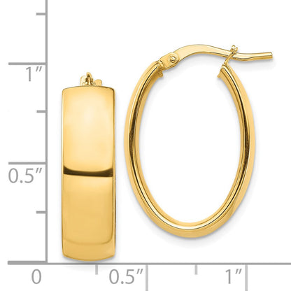 14K Gelbgold Hoch Poliert 7mm Oval Creolen