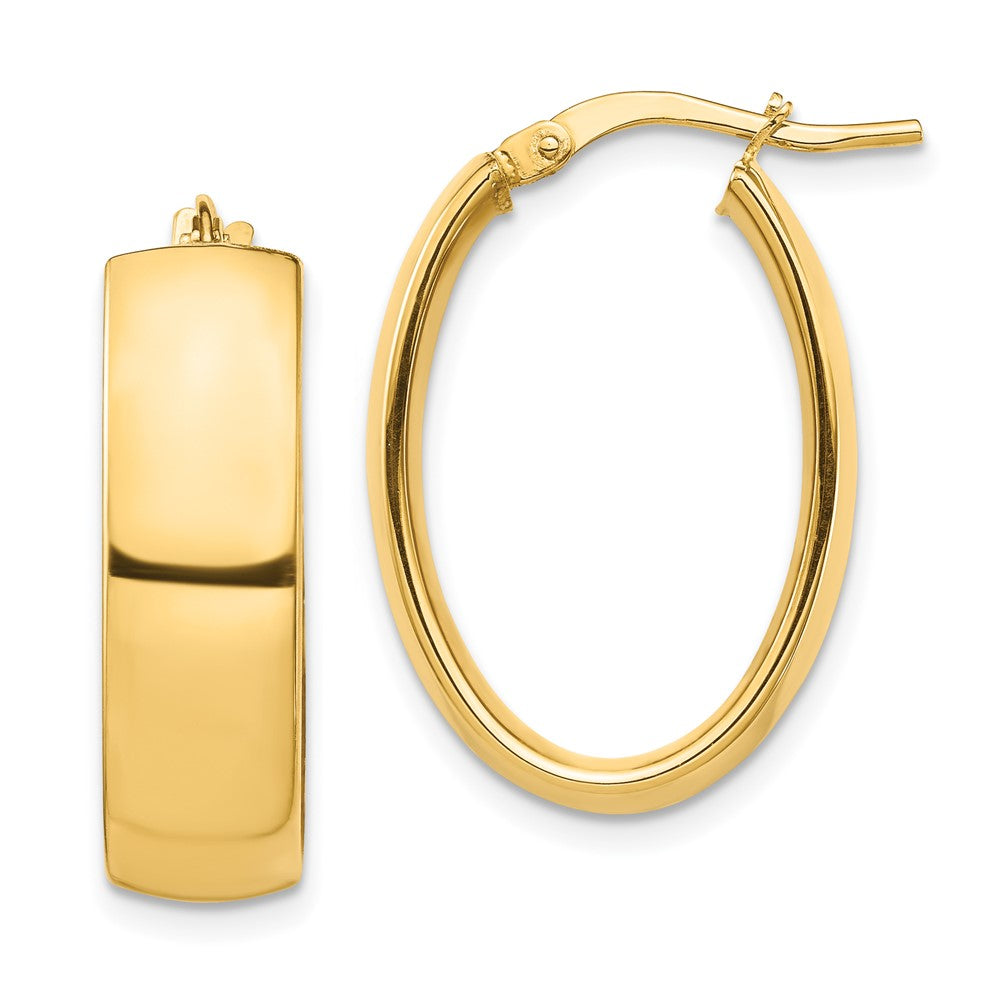 14K Gelbgold Hoch Poliert 7mm Oval Creolen