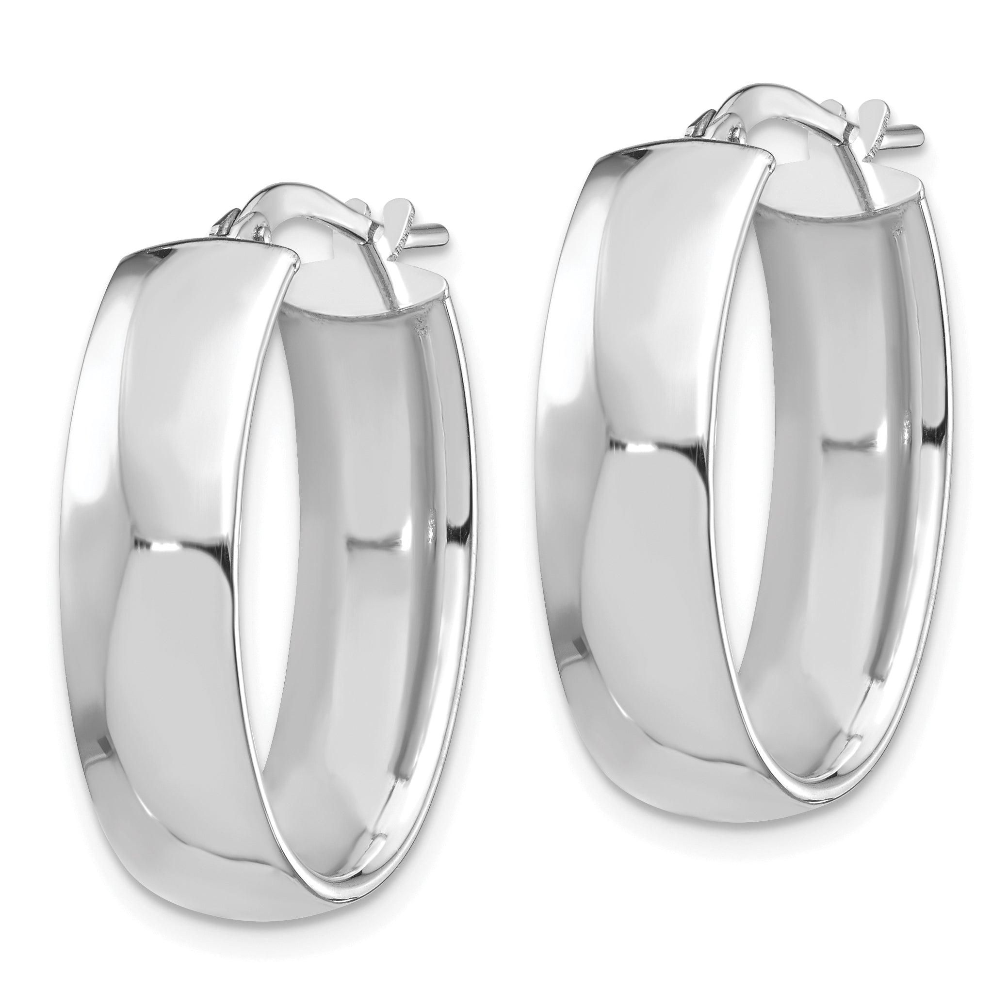 14K Weißgold Hoch Poliert 7mm Oval Creolen