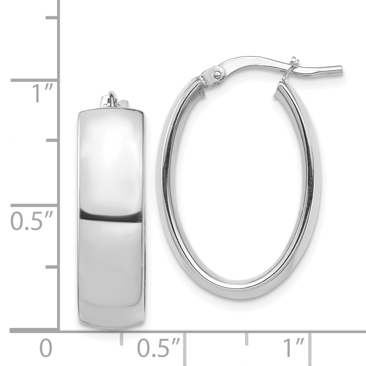 14K Weißgold Hoch Poliert 7mm Oval Creolen