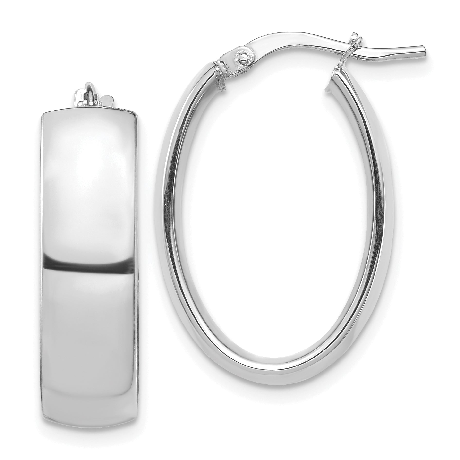 14K Weißgold Hoch Poliert 7mm Oval Creolen