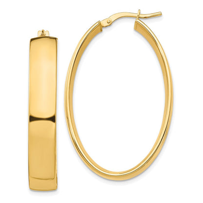 14K Gelbgold Hoch Poliert 7mm Oval Creolen