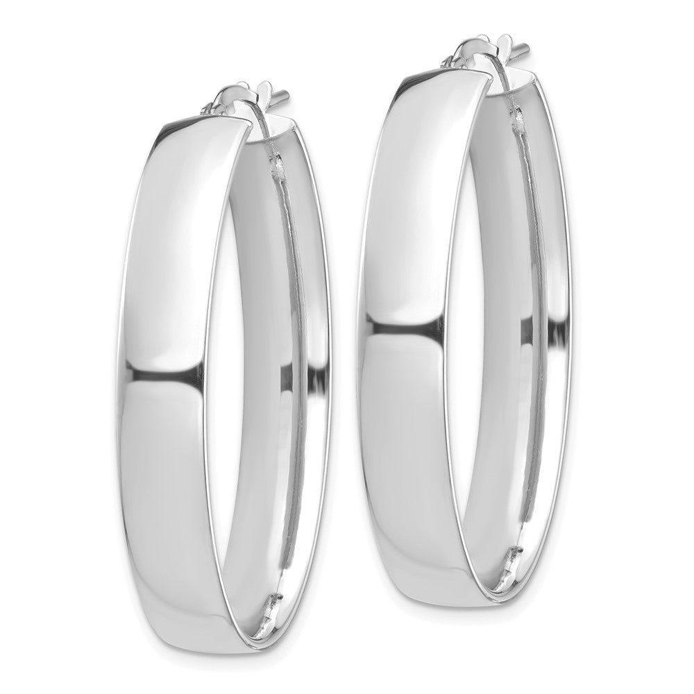 14K Weißgold Hoch Poliert 7mm Oval Creolen