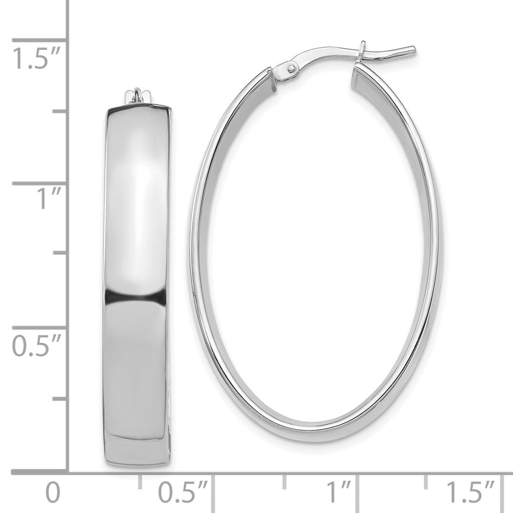 14K Weißgold Hoch Poliert 7mm Oval Creolen