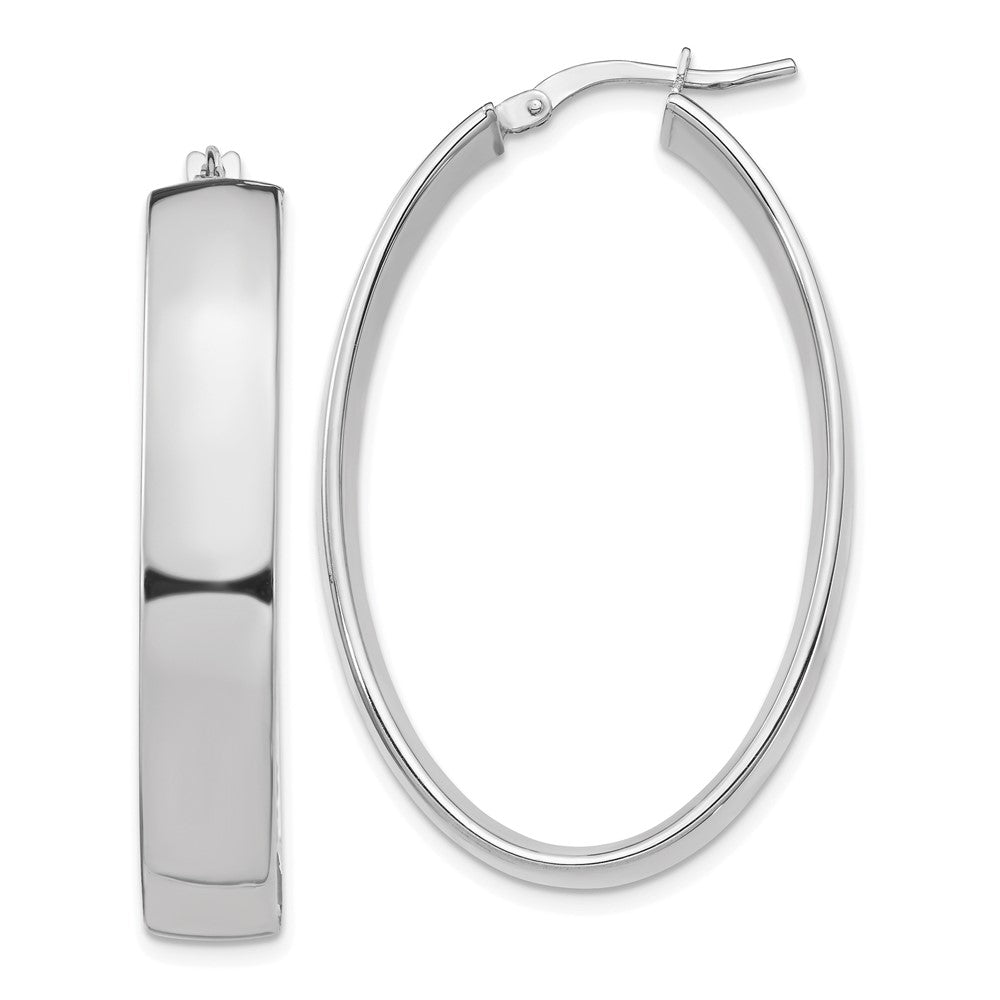 14K Weißgold Hoch Poliert 7mm Oval Creolen