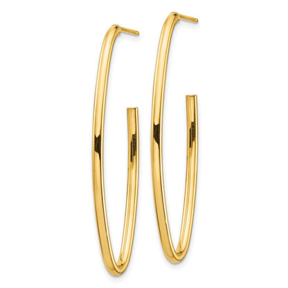 14K Gelbgold Poliert Pointed Oval Stecker Ohrhänger