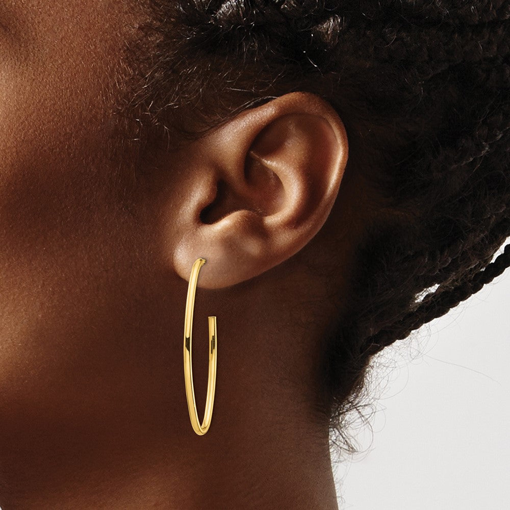 14K Gelbgold Poliert Pointed Oval Stecker Ohrhänger