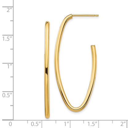 14K Gelbgold Poliert Pointed Oval Stecker Ohrhänger