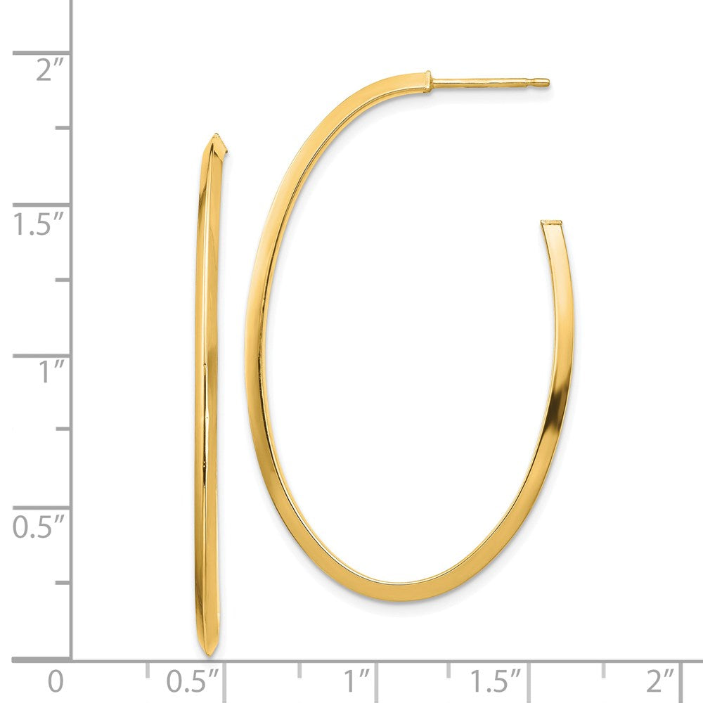 14K Gelbgold Poliert Messer Kante Oval 2mm Stecker Ohrhänger
