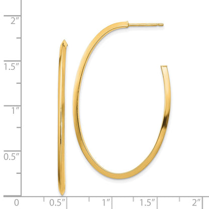 14K Gelbgold Poliert Messer Kante Oval 2mm Stecker Ohrhänger