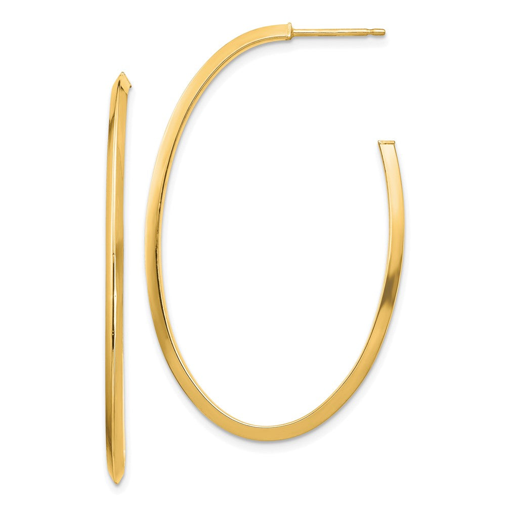 14K Gelbgold Poliert Messer Kante Oval 2mm Stecker Ohrhänger