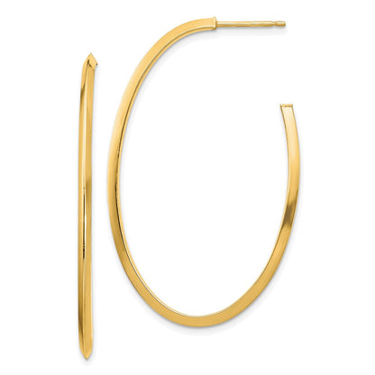 14K Gelbgold Poliert Messer Kante Oval 2mm Stecker Ohrhänger