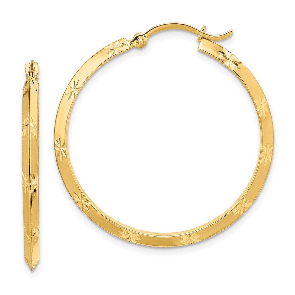 14K Gelbgold Poliert Diamantiert Creolen
