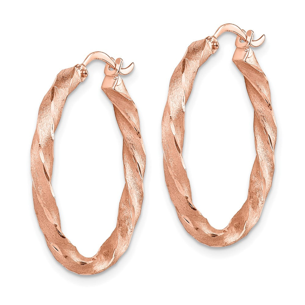 14K Roségold Gedreht Satiniert Diamantiert Creolen