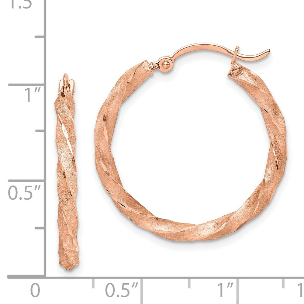 14K Roségold Gedreht Satiniert Diamantiert Creolen
