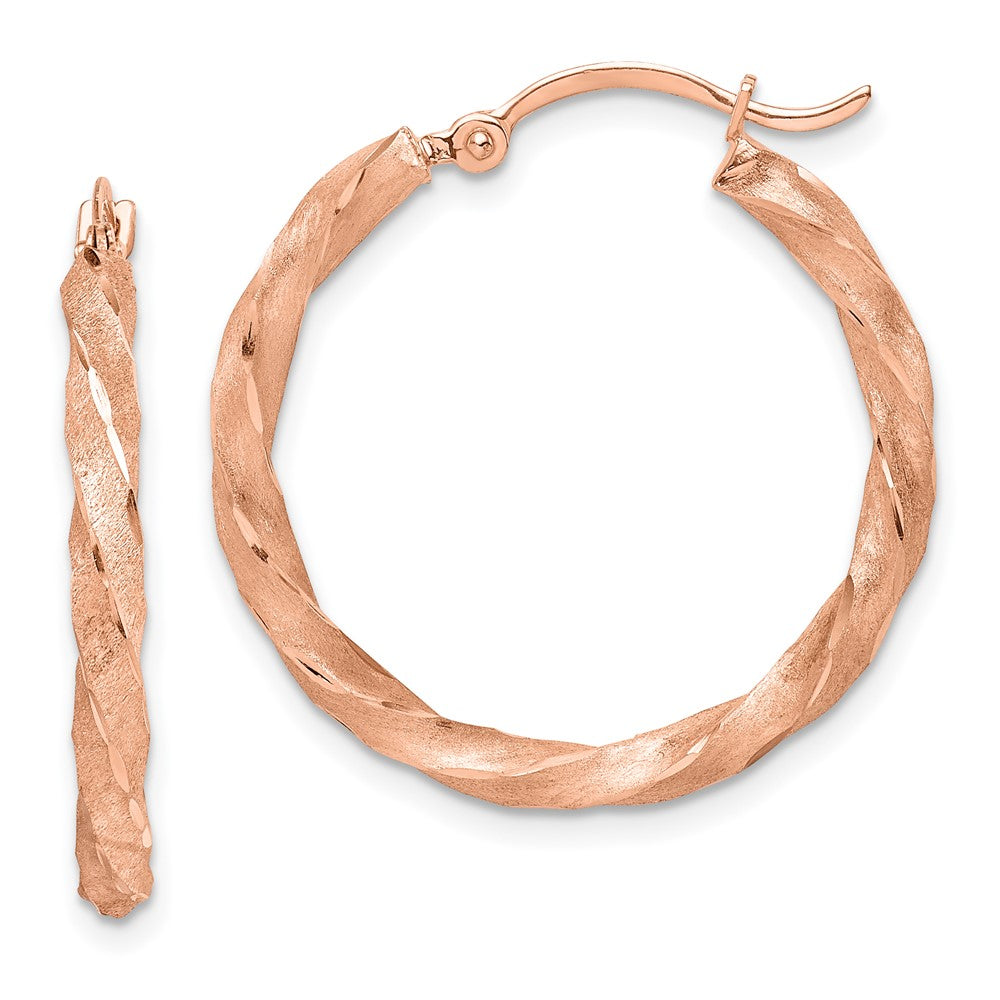 14K Roségold Gedreht Satiniert Diamantiert Creolen