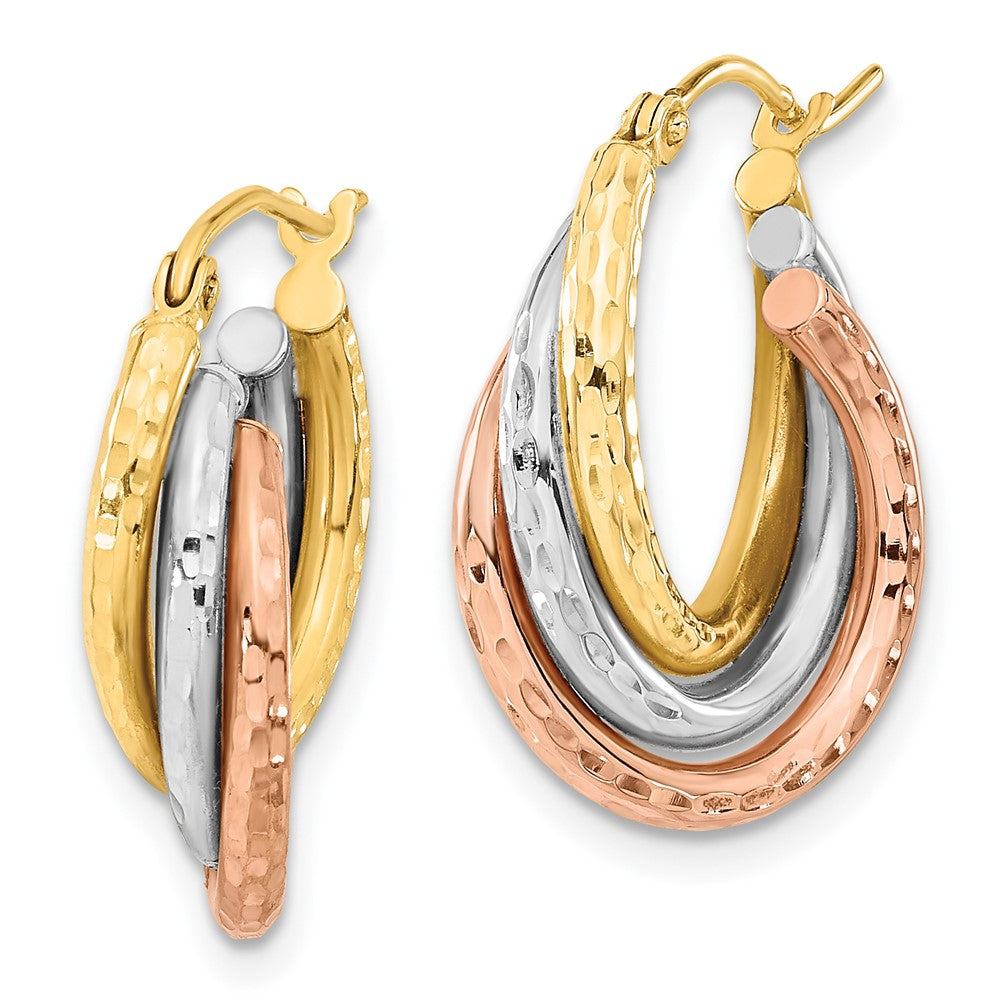 14K Tricolor Strukturiert Dreifach Creolen