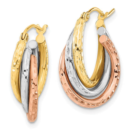 14K Tricolor Strukturiert Dreifach Creolen