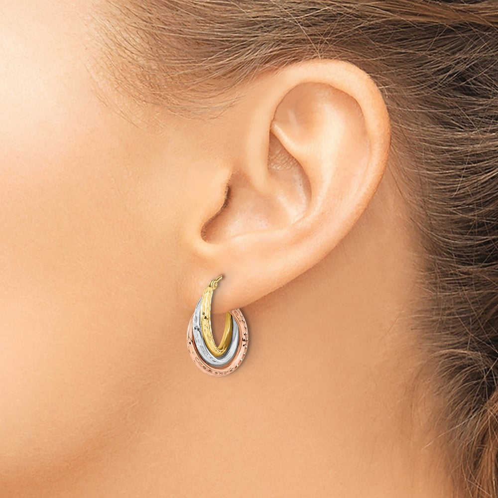 14K Tricolor Strukturiert Dreifach Creolen