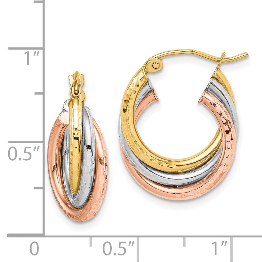 14K Tricolor Strukturiert Dreifach Creolen