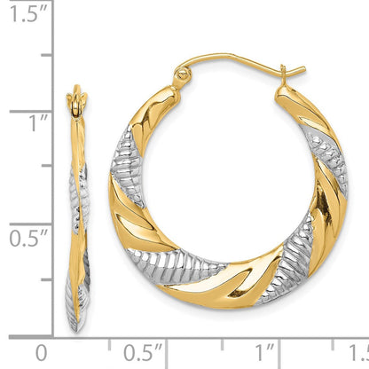 14K Gelb & Rhodium Strukturiert Geprägt Creolen