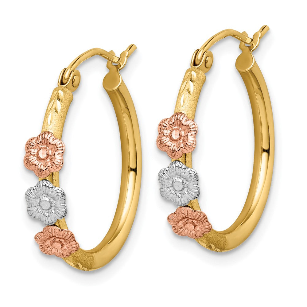 14K Tricolor Poliert & Satiniert Blume Creolen