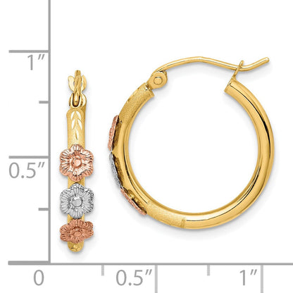 14K Tricolor Poliert & Satiniert Blume Creolen