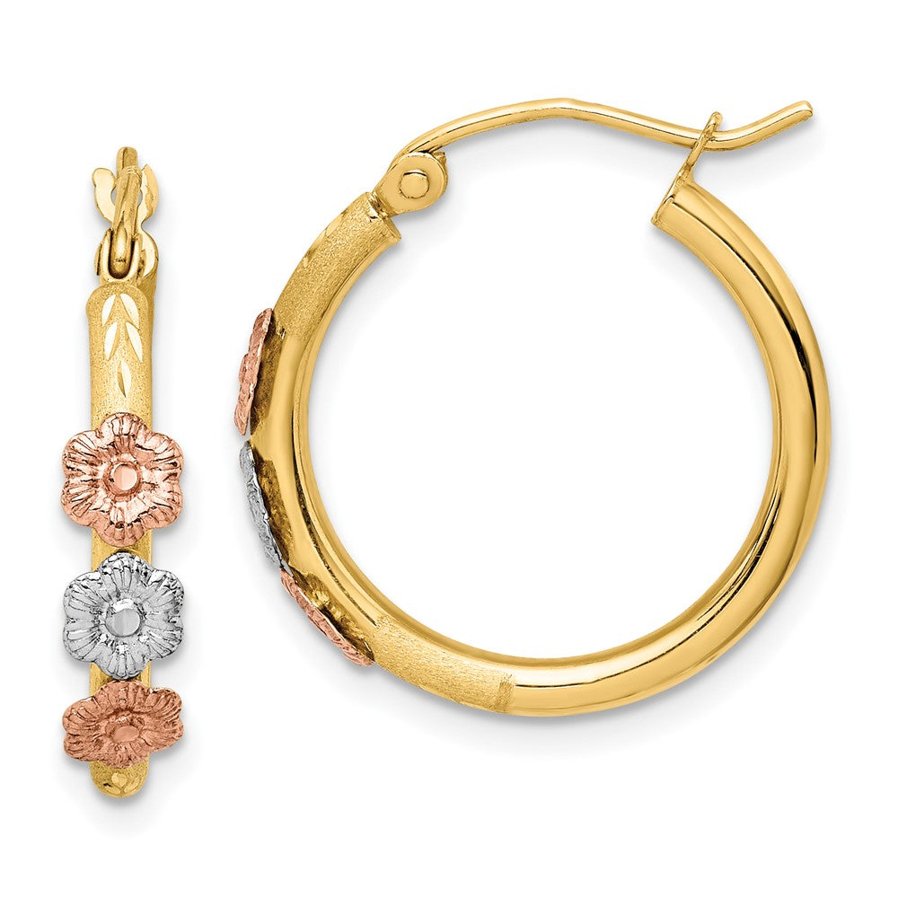 14K Tricolor Poliert & Satiniert Blume Creolen