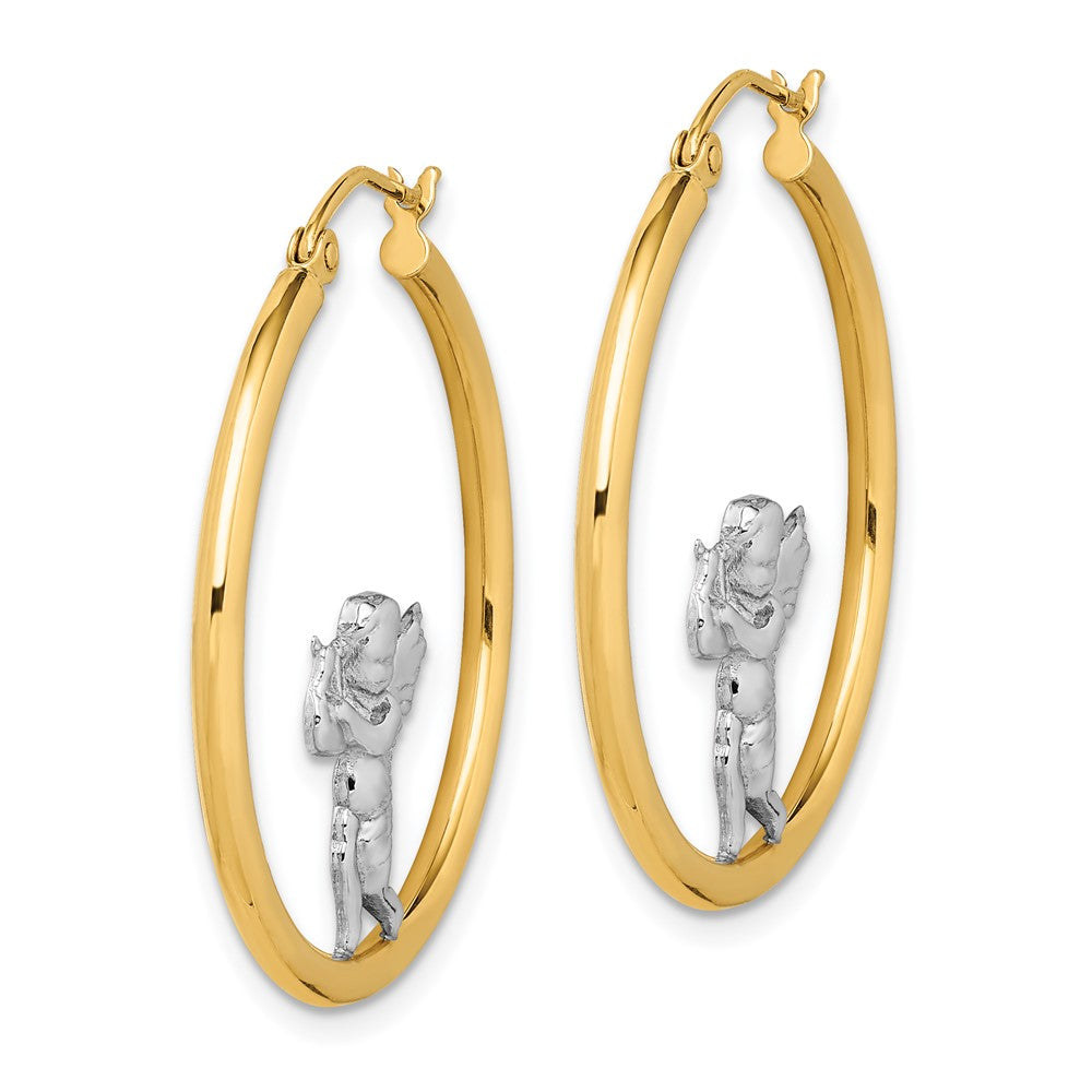 14K Gelb & Rhodium mit Engel Creolen