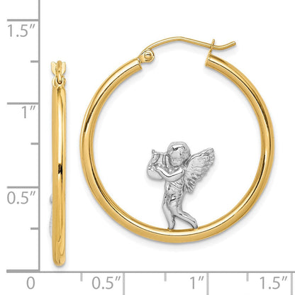 14K Gelb & Rhodium mit Engel Creolen