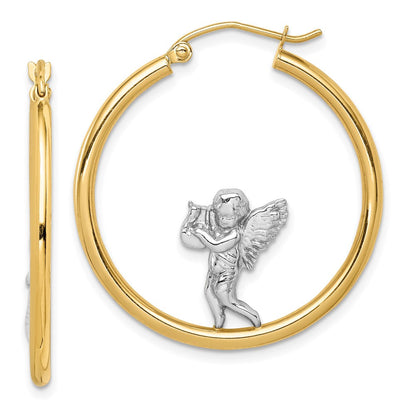 14K Gelb & Rhodium mit Engel Creolen
