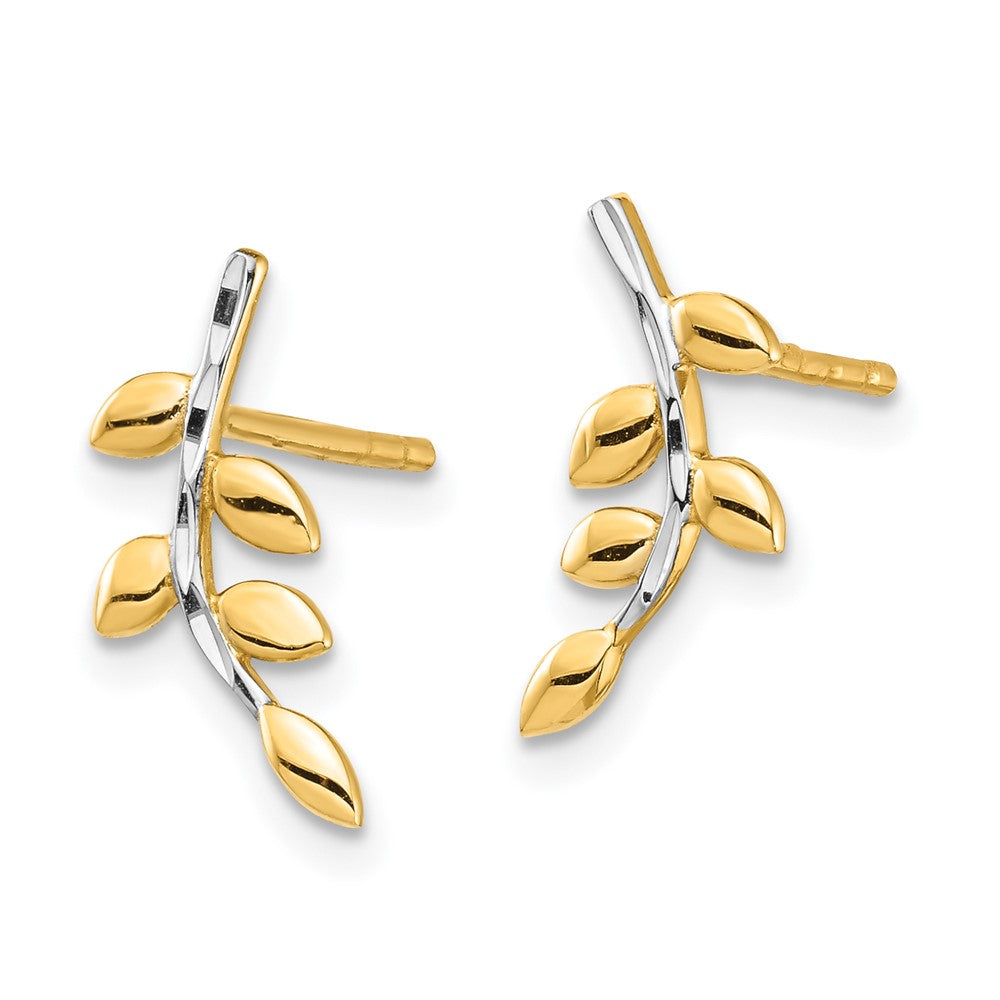 14K Gelb & Rhodium Weiß Leaves Ohrstecker