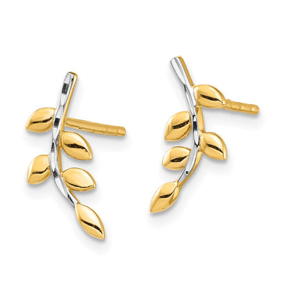 14K Gelb & Rhodium Weiß Leaves Ohrstecker