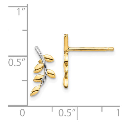 14K Gelb & Rhodium Weiß Leaves Ohrstecker
