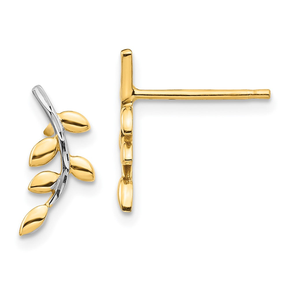 14K Gelb & Rhodium Weiß Leaves Ohrstecker