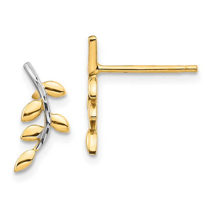 14K Gelb & Rhodium Weiß Leaves Ohrstecker