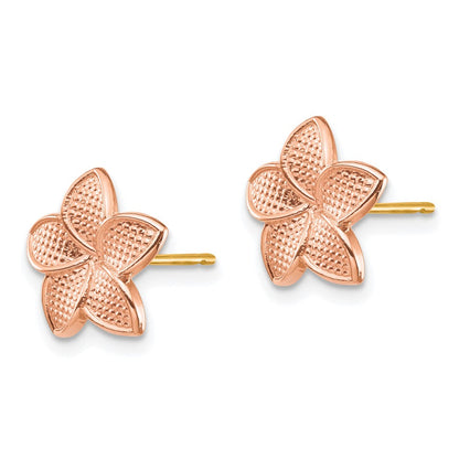 14K Bicolor Roségold Poliert & Strukturiert Plumeria Gelb Stecker Ohrring Backs